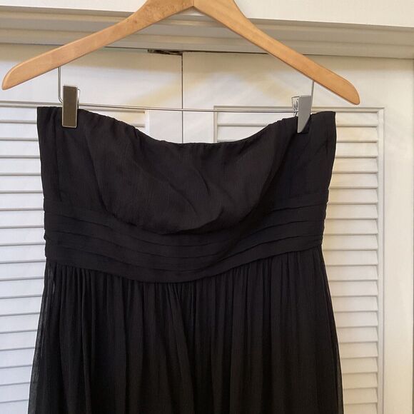 J Crew Black Silk Chiffon Juliet Dress Strapless Pintuck Pleats, Size 10 - Picture 4 of 9